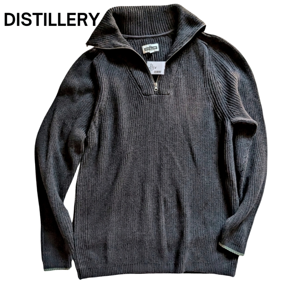 Size men's XL Distillery, dk grey knitted style 1/4 zip up pullover cardigan